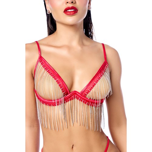 Designed to dazzle. This luxurious two-piece set features an open-cup underwire top and ma