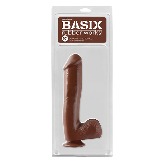 Pipedream Basix Rubber Works 10 in. Dong With Balls & Suction Cup Brown