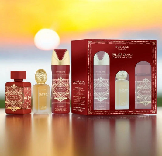 LATTAFA BADEE AL OUD SUBLIME 3PC SET, WOMEN'S GIFT SET, EDP