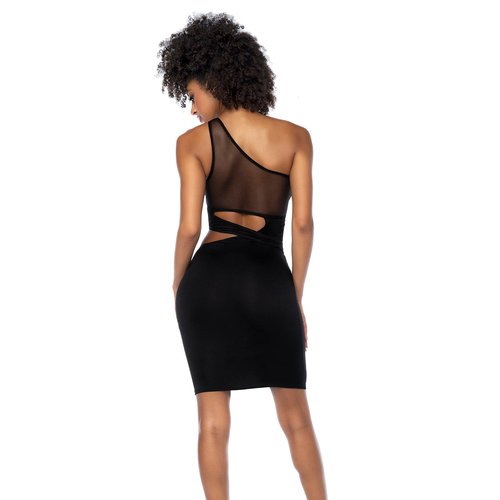 Style your figure with this asymmetrical dress including cut-outs and ring detai