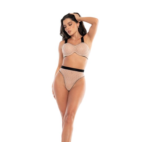Support and sensuality come together in this geometric mesh two piece set. Top with contin