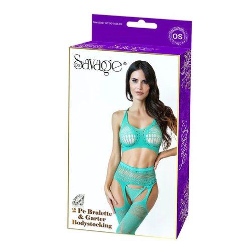 2PC BRALETTE & GARTERED BODYSTOCKING - GREEN - SAVSS104G