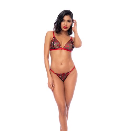 One of our most loved styles reinvented in this heart embroidered mesh. Bralette with adju