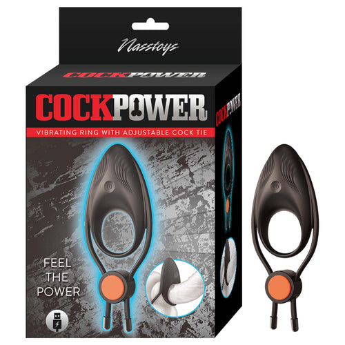 COCKPOWER VIBRATING RING W/ ADJUSTABLE COCK TIE BLACK