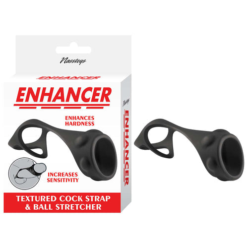 ENHANCER TEXTURED COCK STRAP & BALL STRETCHER BLACK - NW3301