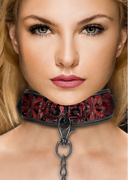 OUCH! LUXURY COLLAR WITH LEASH BURGUNDY - SHTOU343BUR