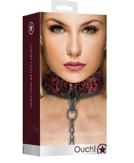 OUCH! LUXURY COLLAR WITH LEASH BURGUNDY - SHTOU343BUR
