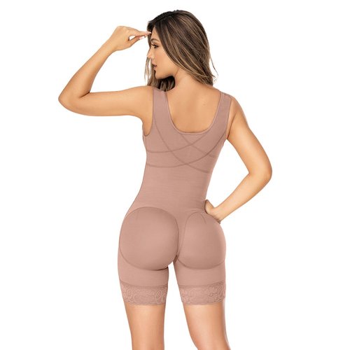 Cross Back Support Mid Length Shapewear with Snap Button Bra