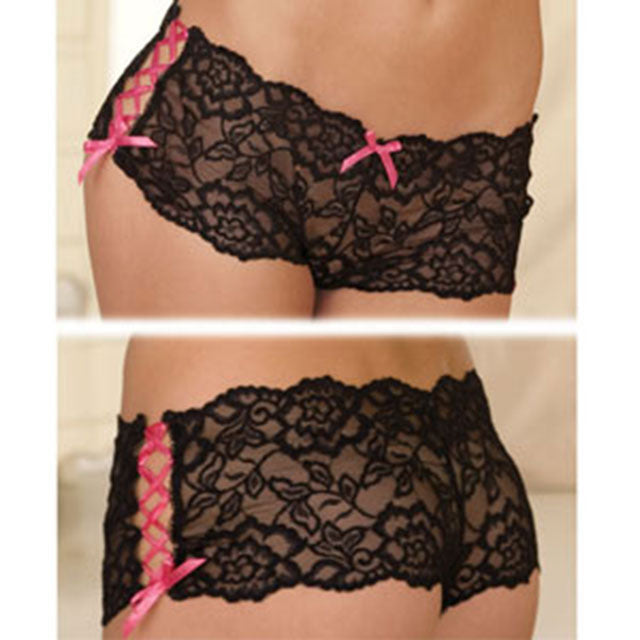 Rene Rofe Crotchless Lace Side Tie Boyleg