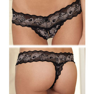 Rene Rofe Crotchless Lace V-Thong