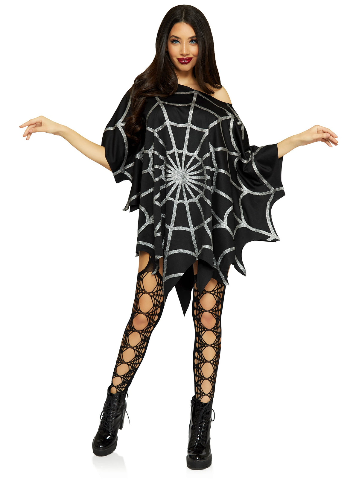 Gothic Glitter Spider Web Costume Poncho - 3762      00122