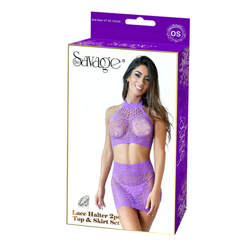 LACE HALTER 2PC TOP & SKIRT SET - PURPLE - SAVSS103PR