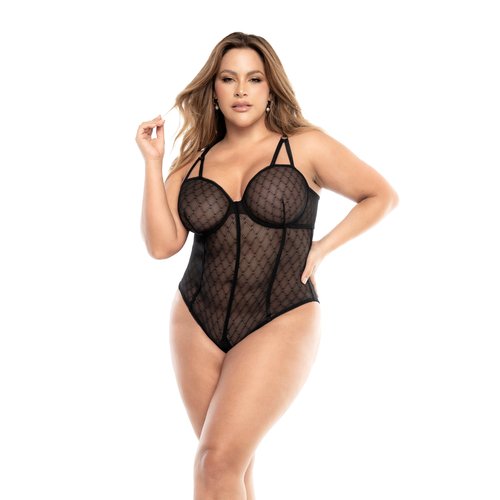 Radiate confidence in this bodysuit with geometric mesh, underwire, adjustable straps, adj