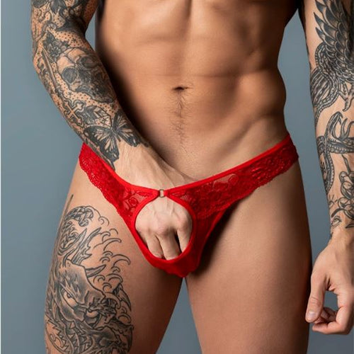 ULTIMATE DUO CRC OPEN RING THONG RED S/M - MP409280CRRESM