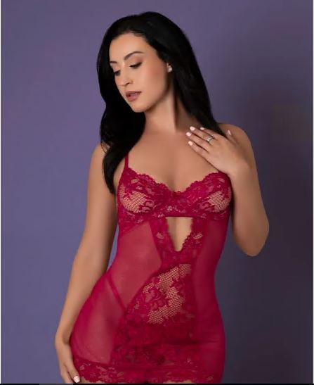 CHEMISE & THONG SET CHERRY M DEMI CUP