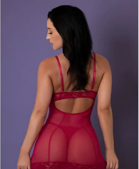 CHEMISE & THONG SET CHERRY M DEMI CUP