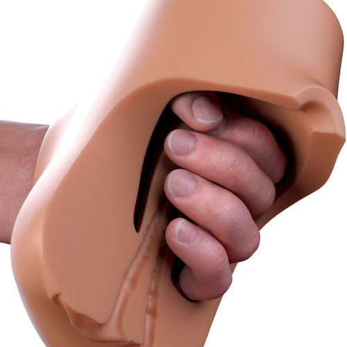 PDX PLUS DOUBLE POUNDER VIBRATING SQUEEZE STROKER BROWN - PDRD43429