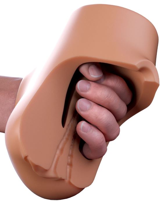 PDX PLUS DOUBLE POUNDER VIBRATING SQUEEZE STROKER BROWN - PDRD43429