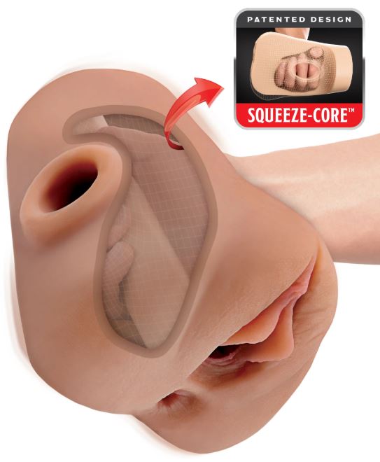 PDX PLUS DOUBLE POUNDER VIBRATING SQUEEZE STROKER BROWN - PDRD43429