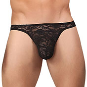 Male Power Stretch Lace Bong Thong Black S/M - Pinkfoxxx