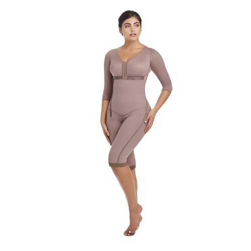 Body Shaper-Knee Length with Bra and Sleeves side zipper. With a single garment control ar