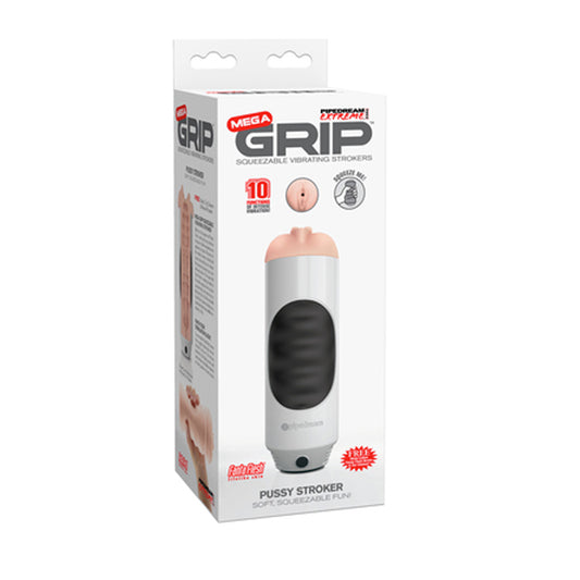 PDX Mega Grip Pussy Stroker Squeezable Vibrating Masturbator Beige/White