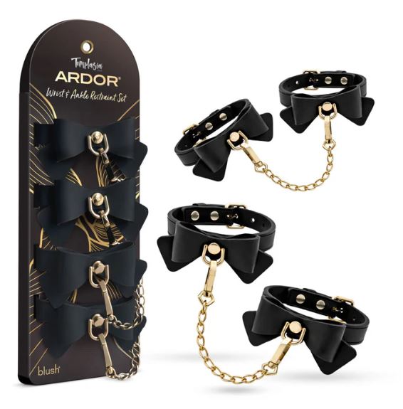 TEMPTASIA ARDOR WRIST & ANKLE RESTRAINTS BLACK W/BOW - BN55525
