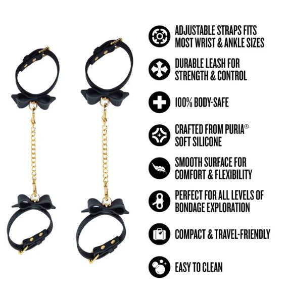 TEMPTASIA ARDOR WRIST & ANKLE RESTRAINTS BLACK W/BOW - BN55525