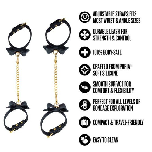 TEMPTASIA ARDOR WRIST & ANKLE RESTRAINTS BLACK W/BOW - BN55525