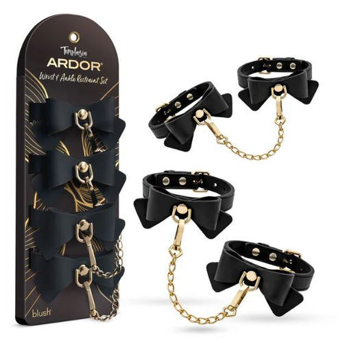 TEMPTASIA ARDOR WRIST & ANKLE RESTRAINTS BLACK W/BOW - BN55525