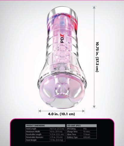 PDX ELITE VIEWTUBE XXL/SEE-THR EZ/GRIP LED STROKER CLEAR - PDRD55820