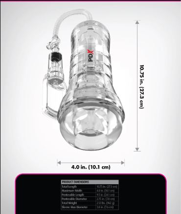 PDX ELITE VIEWTUBE VAC XXL PUMP SEE-THRU EZ GRIP STROKER - PDRD56020