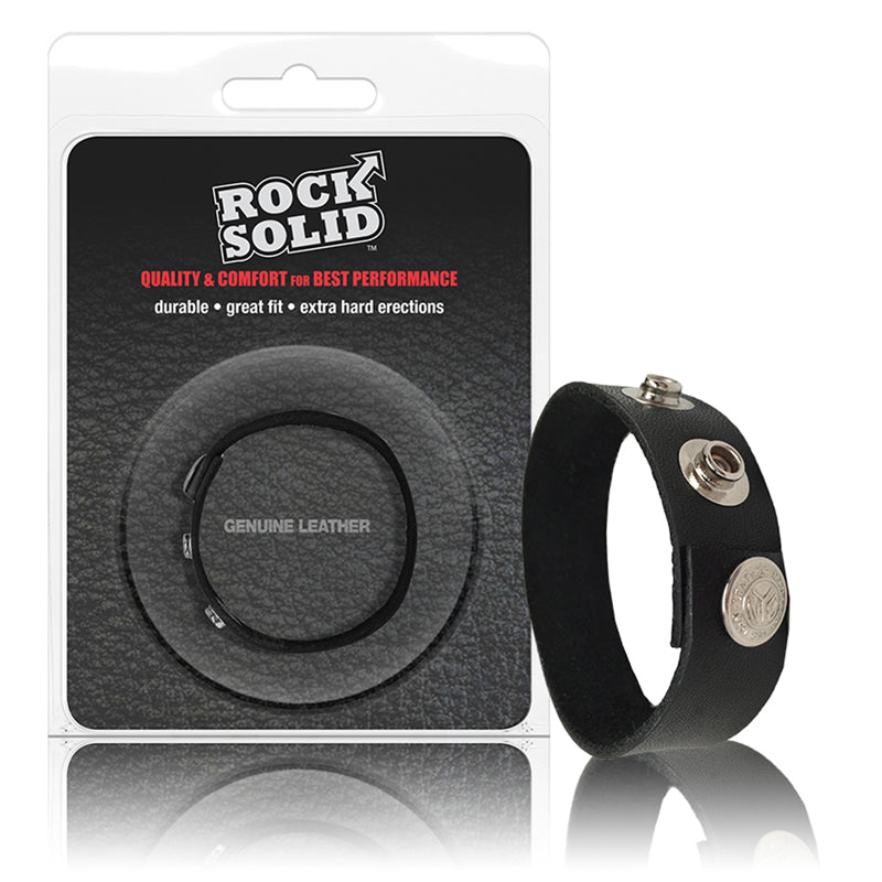 Rock Solid Adjustable Leather -Snap Cock Ring Black