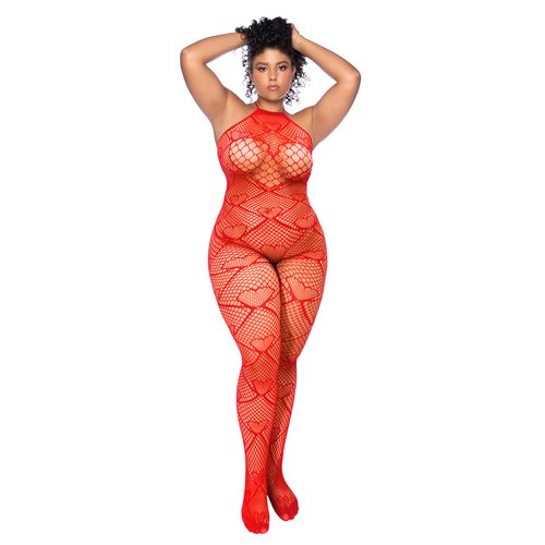 Sweet meets seductive in this heart-pattern fishnet bodystocking, where shimmering rhinest