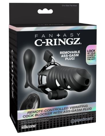FANTASY C RINGZ VIBRATING COCK BLOCKER ASS-GASM PLUG BLK - PD597023