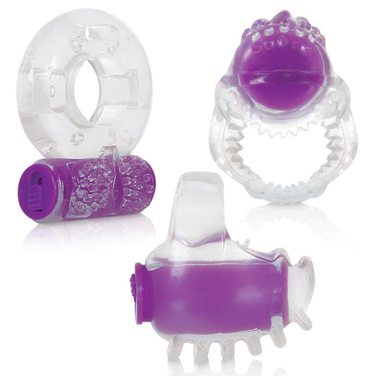 Evolved Ring True 3-Piece Vibrating Ring Set Clear/Purple