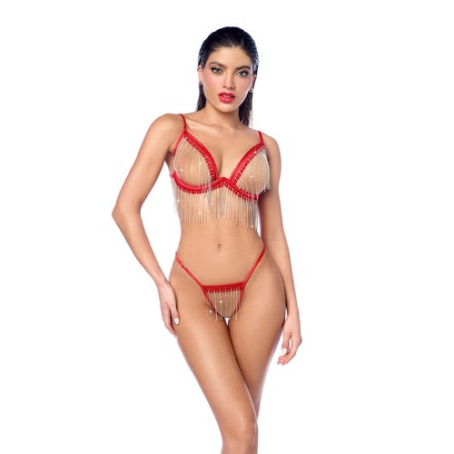 Designed to dazzle. This luxurious two-piece set features an open-cup underwire