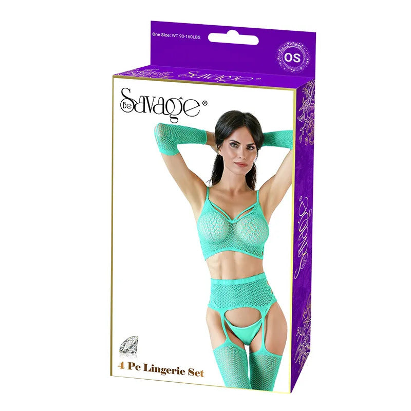4PC LINGERIE SET GREEN - SAVSS108G