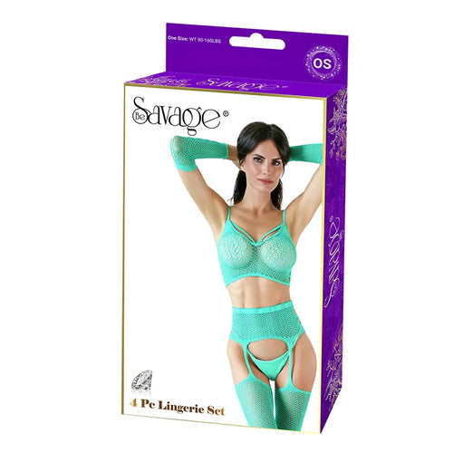 4PC LINGERIE SET GREEN - SAVSS108G