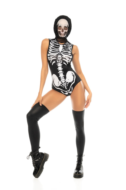 Secure the title for the best costume with this skeleton print bodysuit that is sure to st