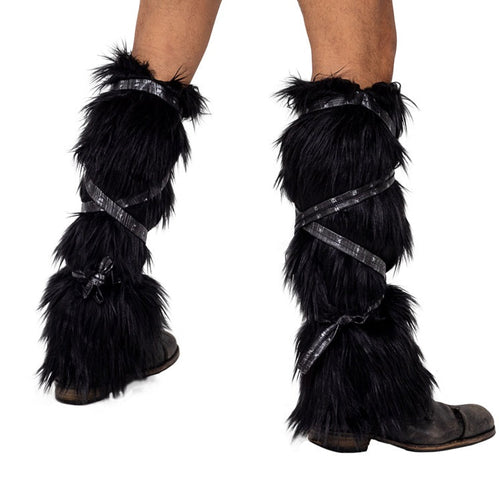 6170 - Pair of Black Faux Fur Leg Warmers