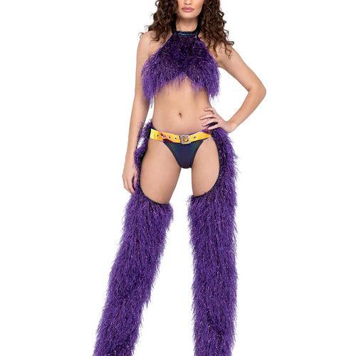 6251 - Faux-Fur Cropped Halter Neck Top