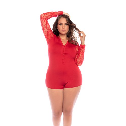 Our most loved onesie in seasonal red with floral lace details that add an extra touch of