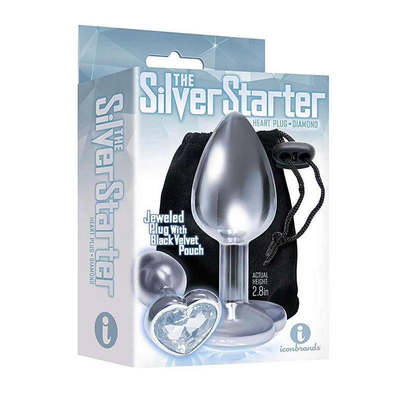 THE 9'S, THE SILVER STARTER, BEJEWELED HEART STAINLESS STEEL PLUG