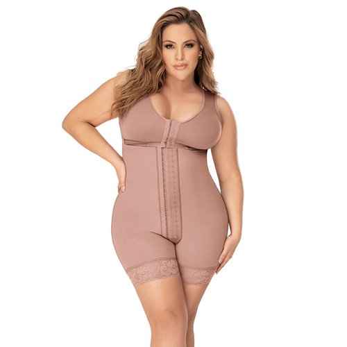 Cross Back Support Mid Length Shapewear with Snap Button Bra