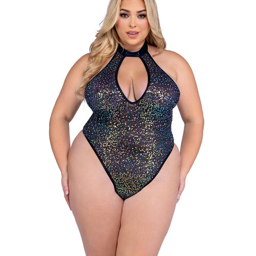 6431 - Sequin Fishnet Keyhole Romper