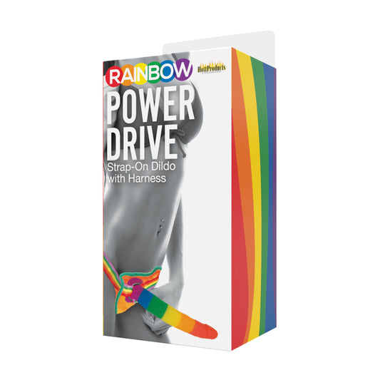 Rainbow Power Drive 7 inch Strap On Dildo With Harness Silicone