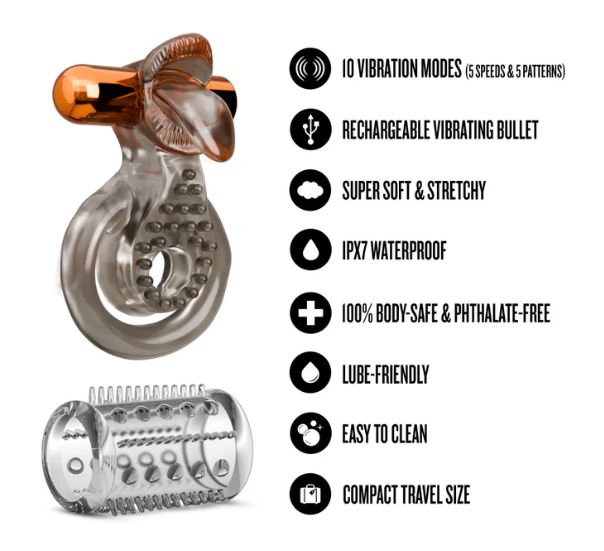 STAY HARD VIBRATING COCK RING SET W/SLEEVE - BN66099