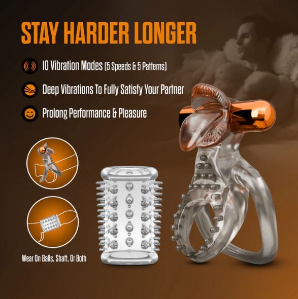 STAY HARD VIBRATING COCK RING SET W/SLEEVE - BN66099