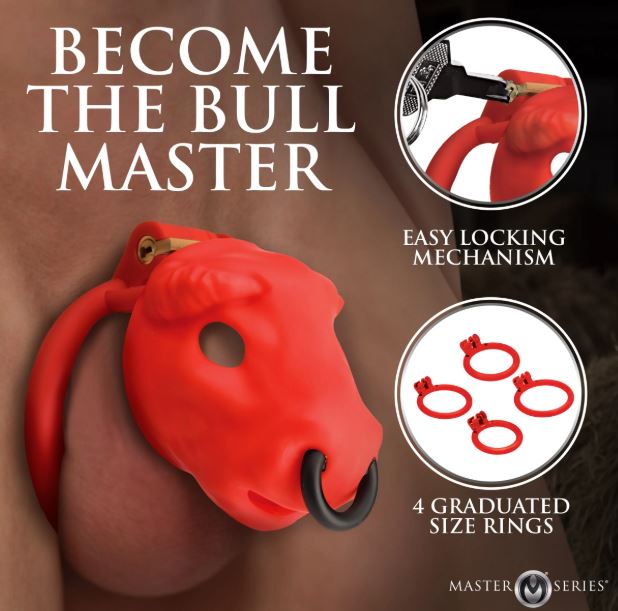 MASTER SERIES BULL CHASTITY CAGE RED - XRAH664RED